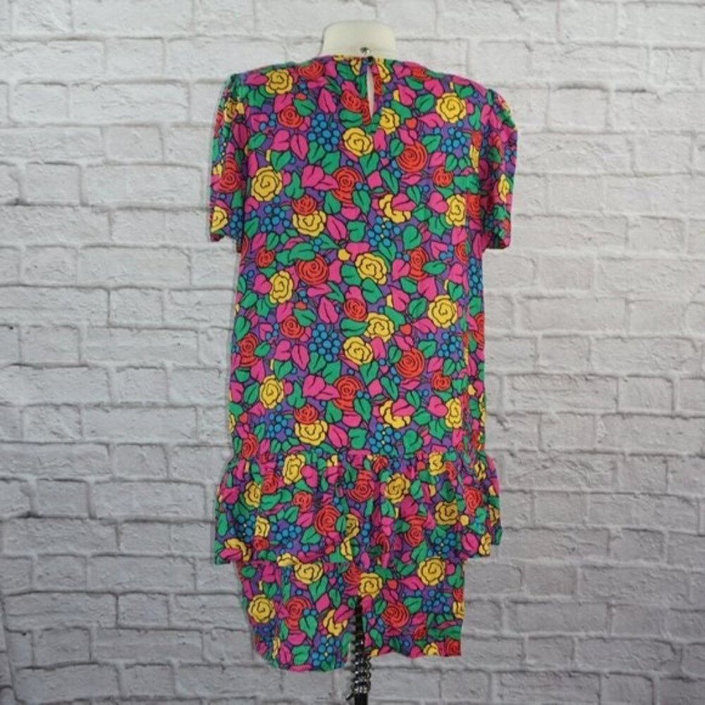 Vintage 80s John Matthews of California Floral Ruffle Tiered Dress Large - Picture 3 of 8